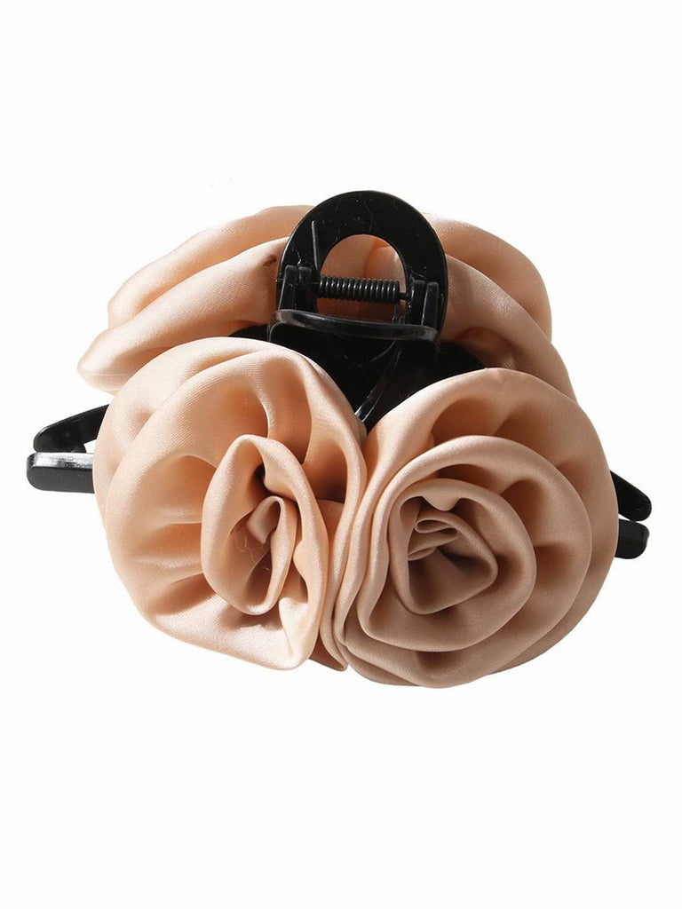 Valentine's Day 3D Floral Rose Satin Hair Claw Clip