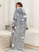 Gray 1970s Glow-In-Dark Star-Print Hooded Fleece Robe