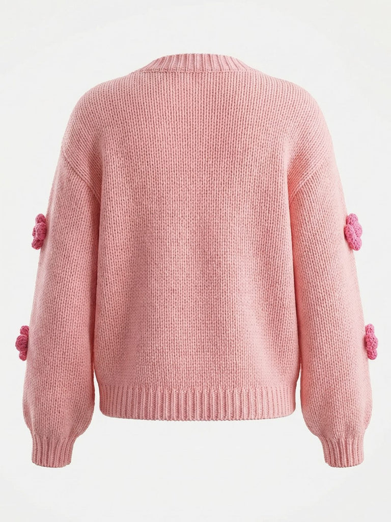 1930s 3D Daisy Long Sleeve Knit Cardigan