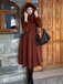 Brown 1950s Faux-Wool Hooded Button Coat