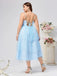 [Plus Size] Blue 1940s Layered Spaghetti Strap Wedding Guest Dress