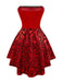 Red 1980s Velvet Lace Sequined Strapless Dress & Cape
