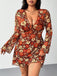 [Plus Size] Orange 1960s V-Neck Floral Dress