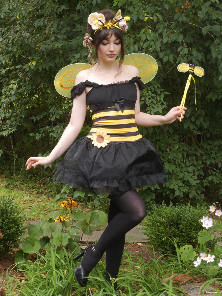 5PCS Yellow & Black 1950s Honey Bee Costume Halloween Cosplay Set