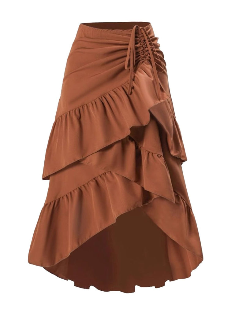 1940s High-Waist Paneled Ruffle Hem Skirt