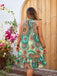 [Plus Size] Green 1970s Boho Halter Ruffle Hem Sleeveless Dress