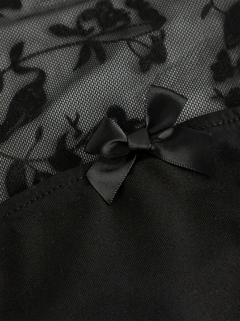 1980s Gothic Lace Mesh Bell Sleeve Top