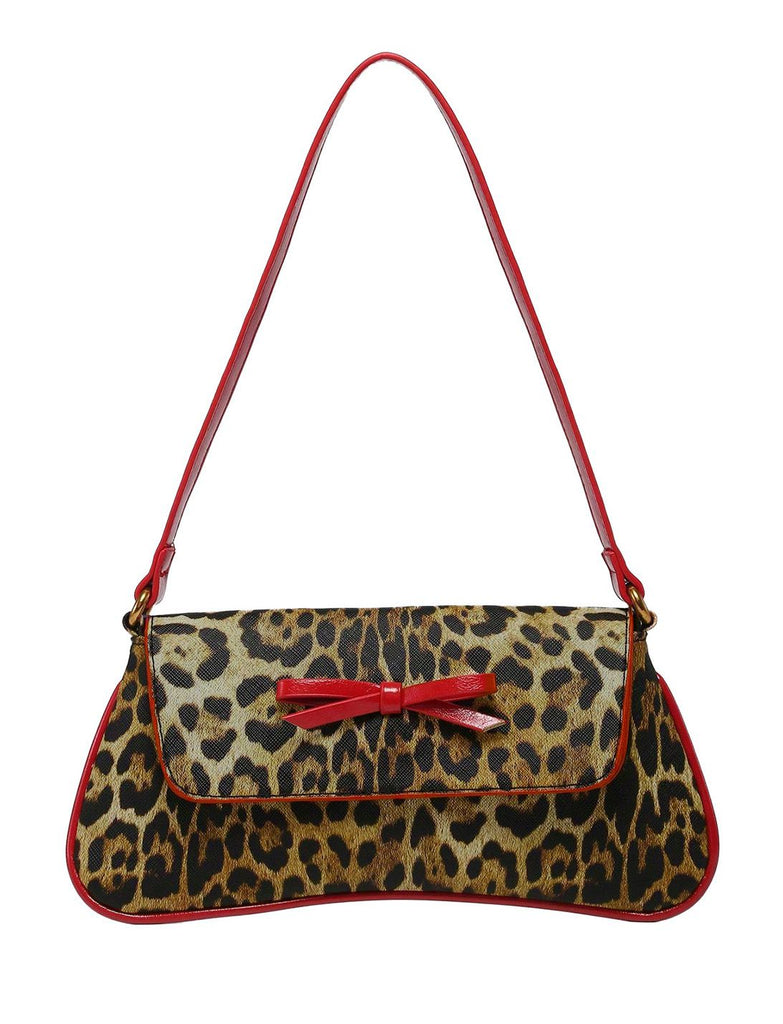 Vintage Leopard Print Single Shoulder Underarm Baguette Bag
