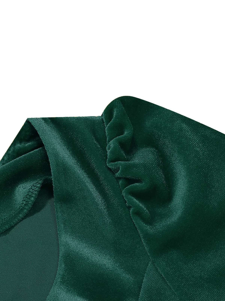 1950s Christmas Velvet Square Neck Long Sleeve Dress