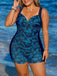 [Plus Size] Deep Blue 1980s Botanical Print One-Piece Swimsuit