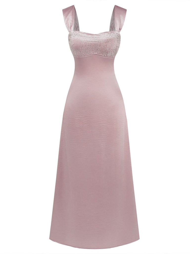 1930s Satin Rhinestone Wide-Strap Maxi Dress