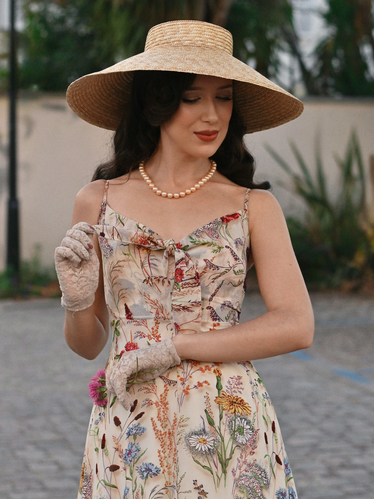 Multicolor 1930s Floral V-Neck Bohemian Slip Dress