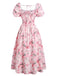 [Plus Size] Pink 1950s Square Neck Floral Dress