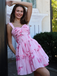 Pink 1950s Ditsy Floral Corset Back-Tie Tutu Dress