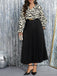 [Plus Size] 1970s Leopard Shirt Pleated Skirt Patchwork Dress