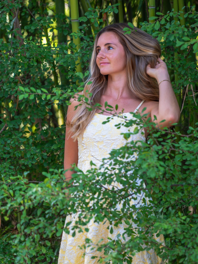 Yellow 1950s Floral Jacquard Textured Spaghetti Strap Midi Dress