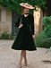 Green 1950s Keyhole V-Neck Pearl Velvet Dress