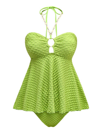 1940s Seashell Chain Lace-Up Halter Swimsuit