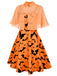[US Warehouse] Orange 1950s Cape Patchwork Swing Dress