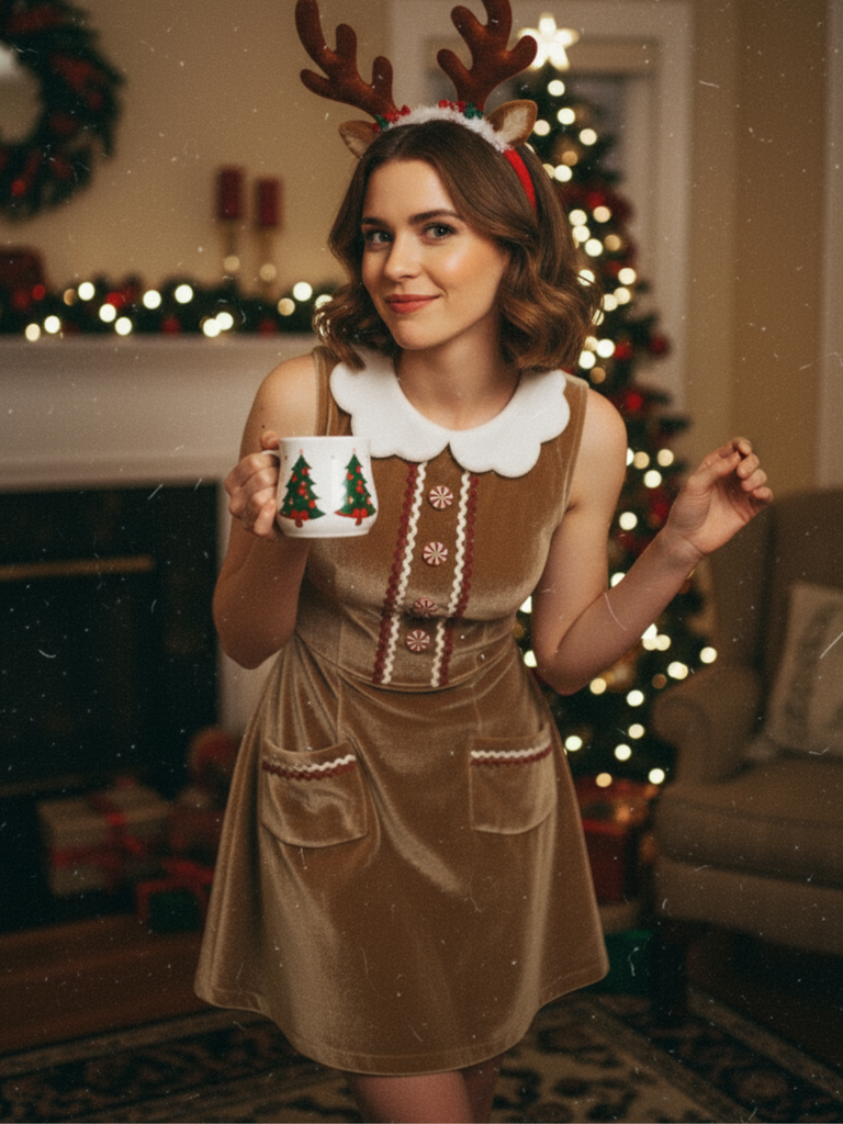 [Pre-Sale] Brown 1960s Christmas Gingerbread Velvet Dress