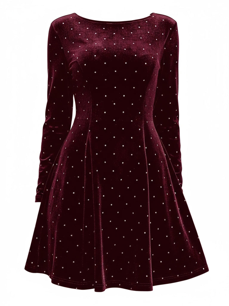 1980s Velvet Rhinestone Fit Party Dress