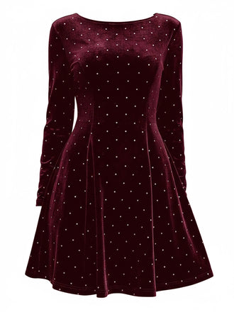 1980s Velvet Rhinestone Fit Party Dress