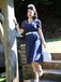 Pure Cotton Blue 1940s Puff Sleeves Floral Dress
