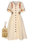 [Pre-Sale] [Plus Size] Pure Cotton Beige 1940s V-Neck Floral Dress