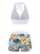 1970s V-Neck Tropical Plants Halter Swimsuit