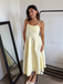 Yellow 1950s Floral Jacquard Textured Spaghetti Strap Midi Dress