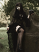 Black 1980s Gigot Sleeve Victorian Lace Dress