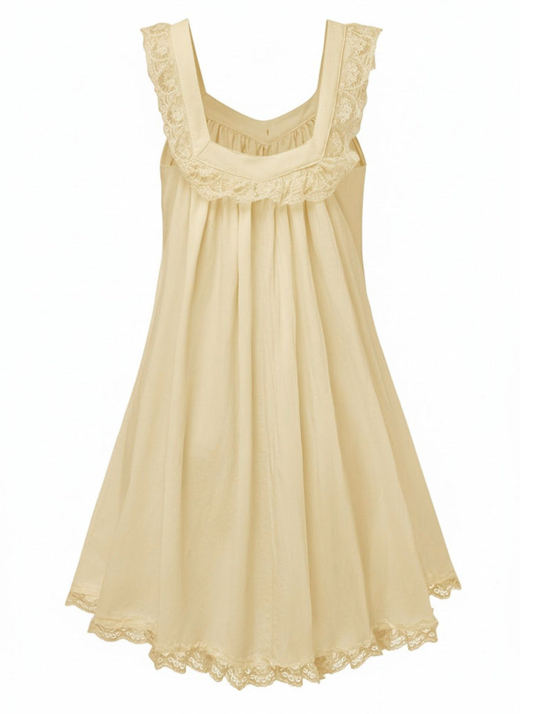 1960s Solid Bow Backless Lace Babydoll Dress