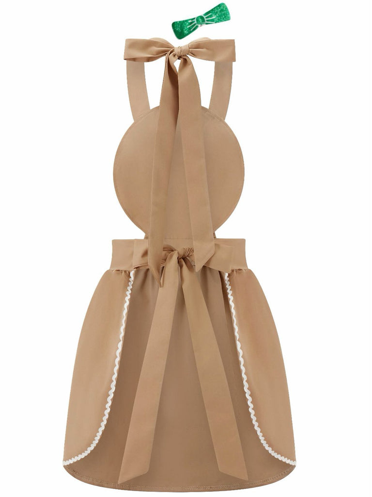 Brown 1940s Gingerbread Cookie Lollipop Bow Apron Dress