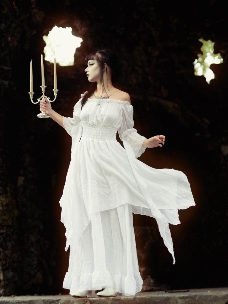 1980s Gothic Bell Sleeve Irregular Hem Dress