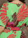 [Plus Size] Bright Green 1930s Leaf V-Neck Dress With Belt