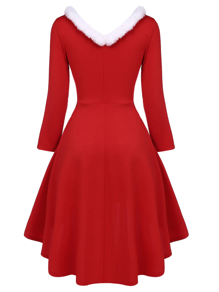 [Plus Size] Red 1950s Furry Solid Swing Dress