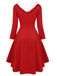 [Plus Size] Red 1950s Furry Solid Swing Dress