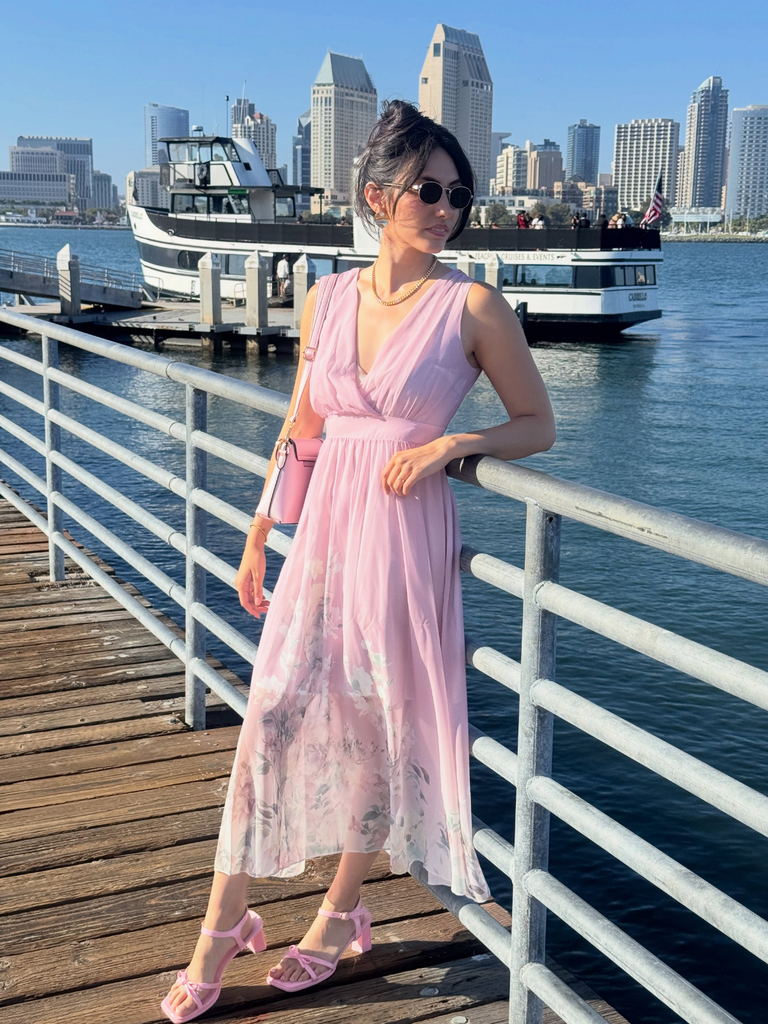 1940s Floral V-Neck Sleeveless Midi Dress