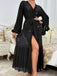 Black 1970s Sheer Glitter Mesh Belted Robes