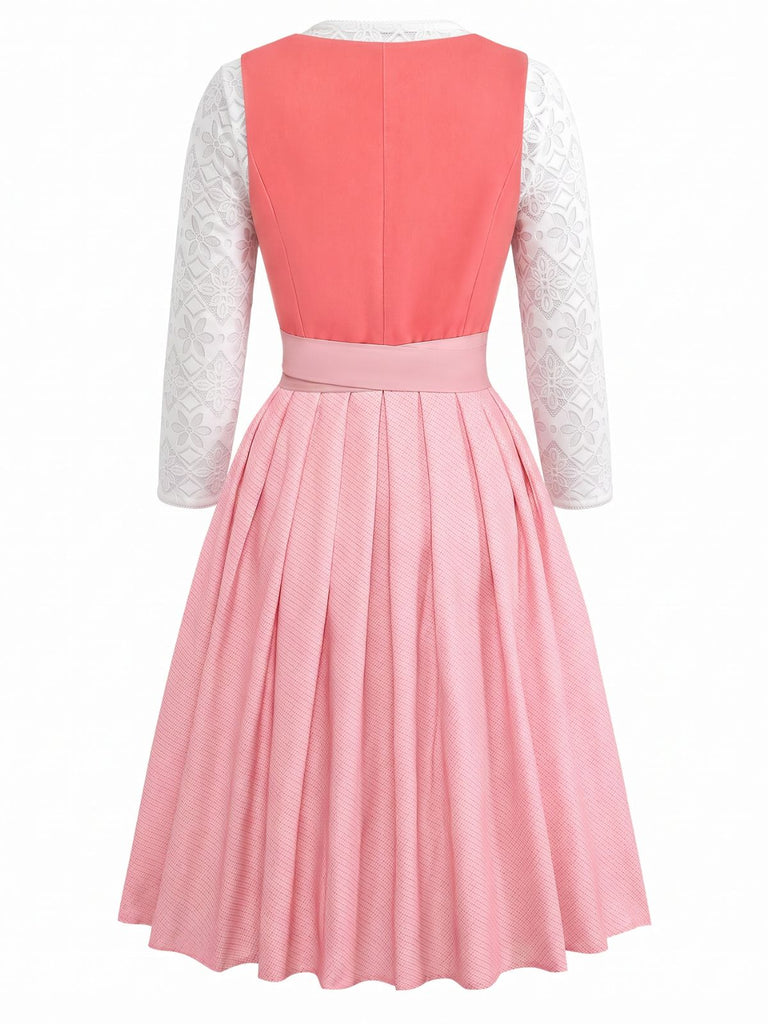 Pink 1950s Velvet Sweetheart Neck Dress & Apron & Lace Top