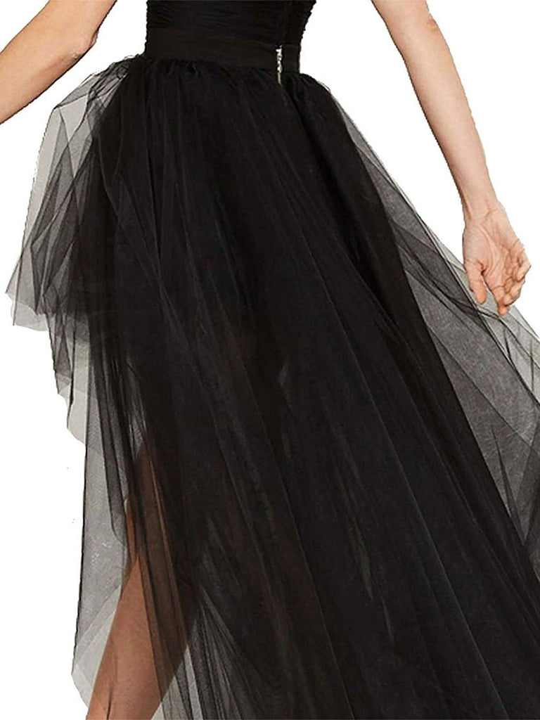 1960s Solid High-Low Hem Mesh Skirt