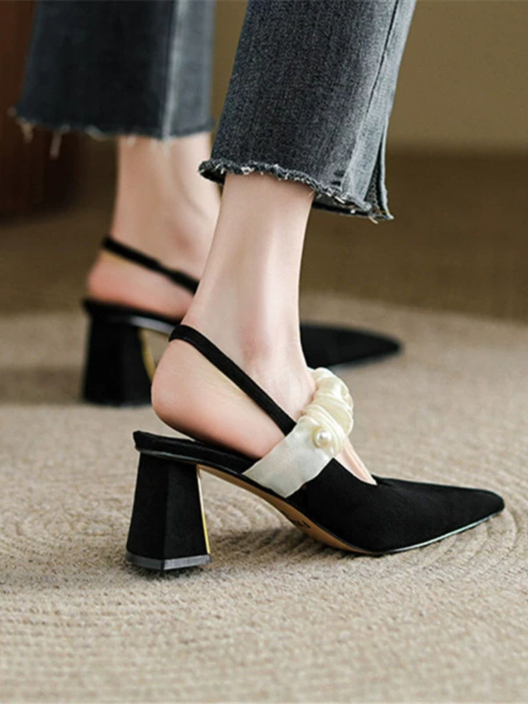 Black Pointed Closed Toe Chunky heel Sandals