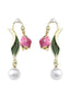 Vintage Gold Edge Tulip Pearl Earrings