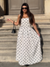 White 1950s Square Neck Polka Dot Sleeveless Pleated Dress
