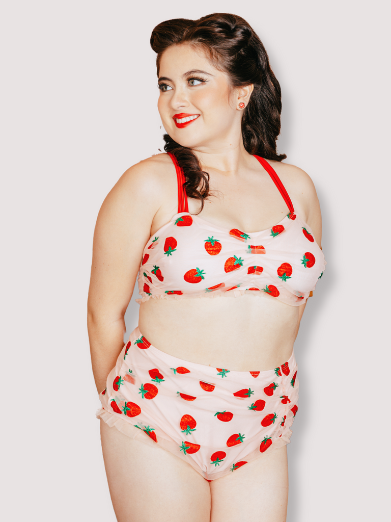 Plus Size] 1950s Lace Strawberry Cami Tankini Set