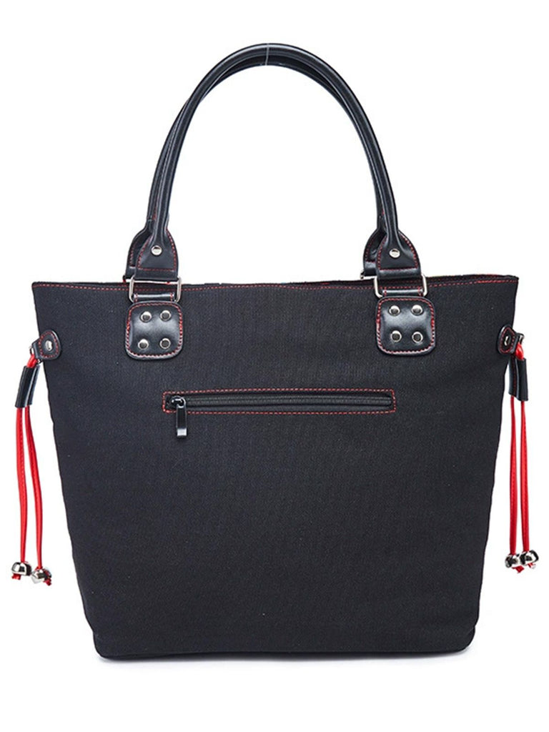 Vintage Punk Skull & Rose Print Handbag