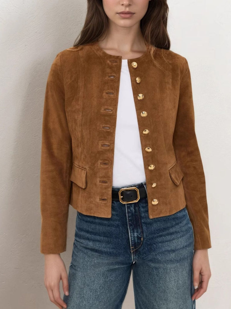 Brown 1970s Suede Button Pocket Jacket