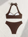 Brown 1950s Golden Ring Halter Bikini Set