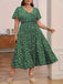[Plus Size] Green 1940s V-Neck Ditsy Floral Dress