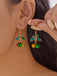 Christams Holly Leaf Jingle Bell Drop Earrings